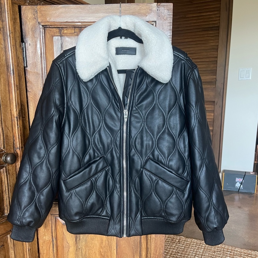 BLANKNYC Faux Shearling Lined Quilted Faux Leather Bomber Jacket